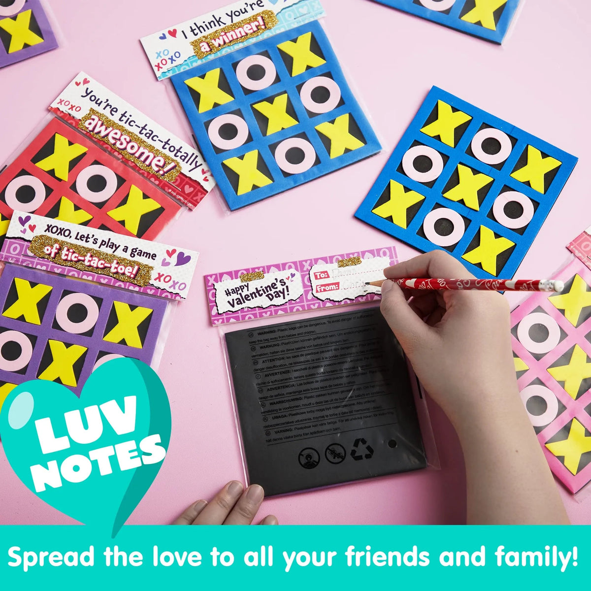 28 Pack Valentine's Day Gift Cards with Foam Tic-Tac-Toe Mini Board Game Toys