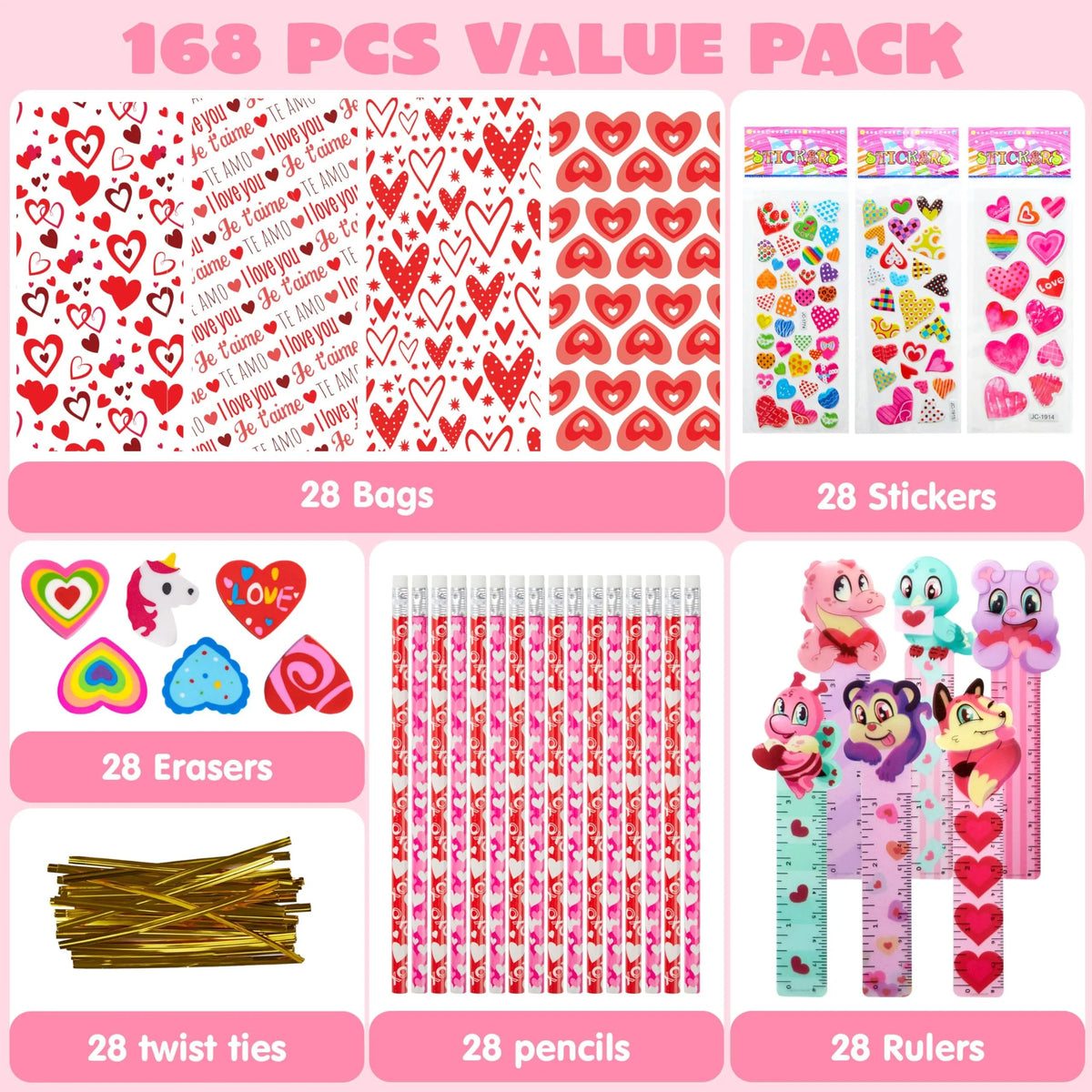 28-Pack Valentine's Day Stationery Set for Kids