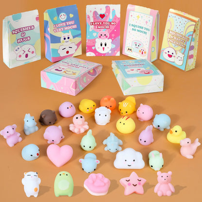 28-Pack Mochi Squishy Toys with Valentine's Day Cards for Classroom Exchange