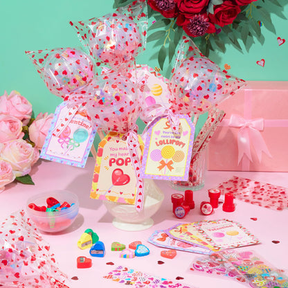 Giant Valentine Lollipop Stationery Set (28 Packs) with Cards, Pencils, Erasers, Stampers, Sharpener, and Stickers
