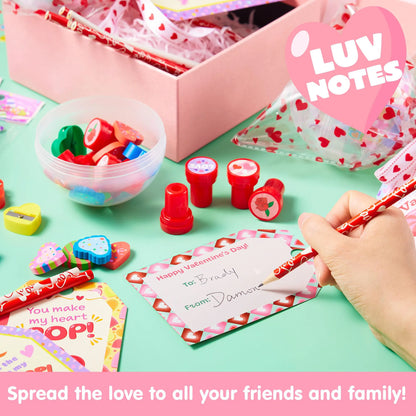 Giant Valentine Lollipop Stationery Set (28 Packs) with Cards, Pencils, Erasers, Stampers, Sharpener, and Stickers