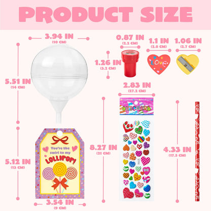 Giant Valentine Lollipop Stationery Set (28 Packs) with Cards, Pencils, Erasers, Stampers, Sharpener, and Stickers