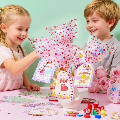 Giant Valentine Lollipop Stationery Set (28 Packs) with Cards, Pencils, Erasers, Stampers, Sharpener, and Stickers