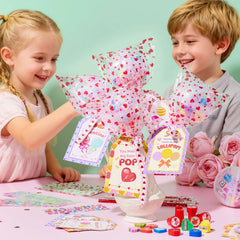 Giant Valentine Lollipop Stationery Set (28 Packs) with Cards, Pencils, Erasers, Stampers, Sharpener, and Stickers