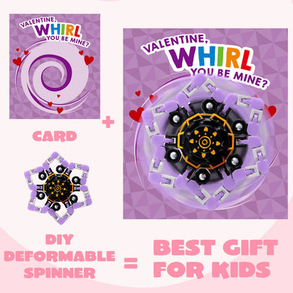 28 Packs Valentine's Day Gift Cards with Fidget Spinners, 3 Designs, for Kids School Exchange