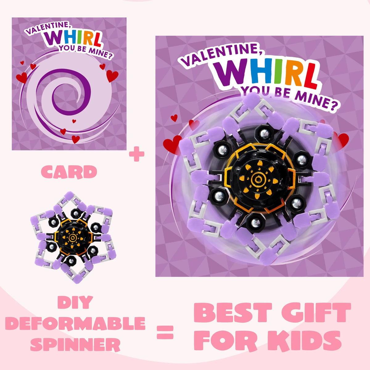 28 Packs Valentine's Day Gift Cards with Fidget Spinners, 3 Designs, for Kids School Exchange