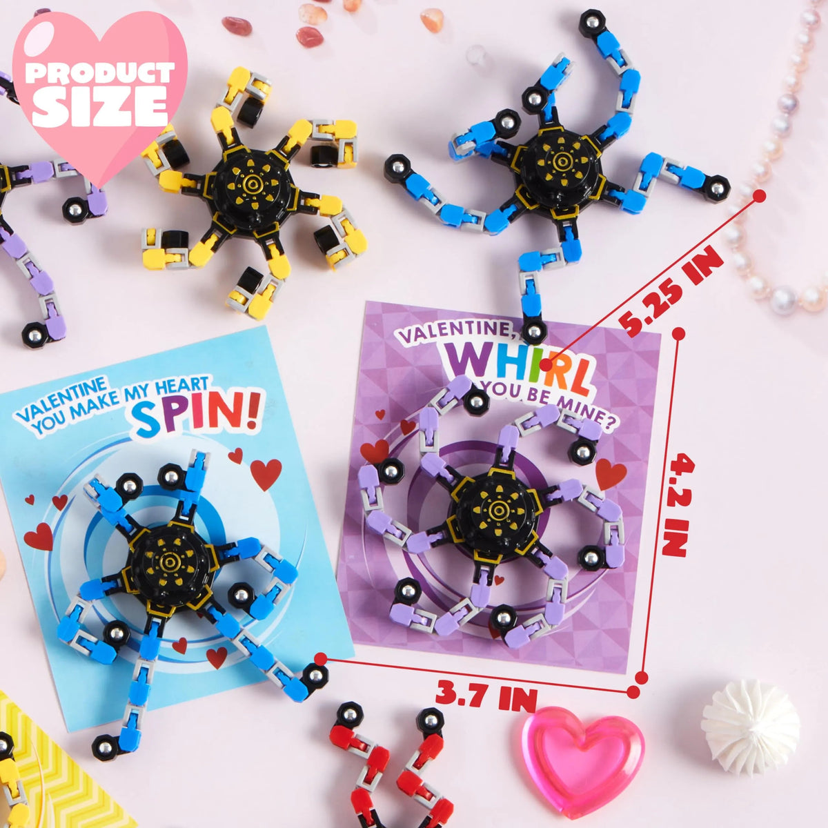 28 Packs Valentine's Day Gift Cards with Fidget Spinners, 3 Designs, for Kids School Exchange