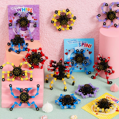 28 Packs Valentine's Day Gift Cards with Fidget Spinners, 3 Designs, for Kids School Exchange