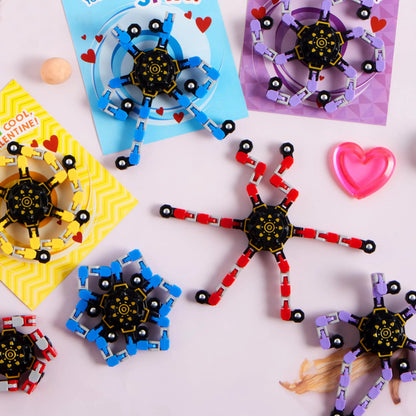 28 Packs Valentine's Day Gift Cards with Fidget Spinners, 3 Designs, for Kids School Exchange