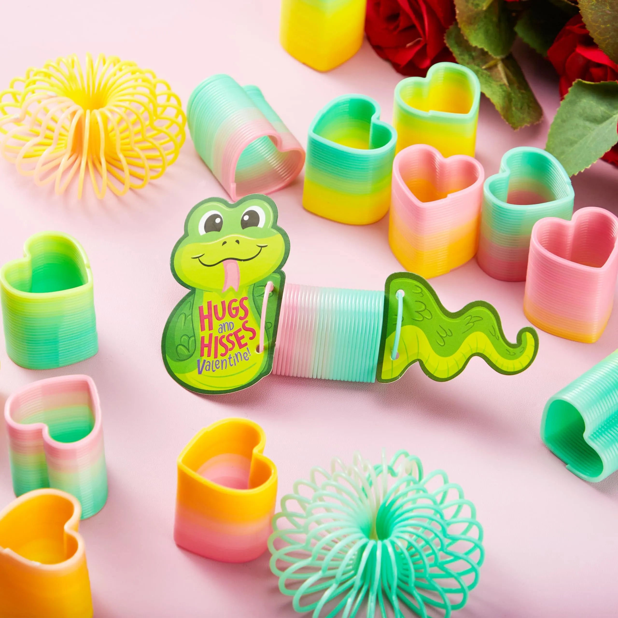 28 Valentine's Day Critter Kind Gift Cards with Colored Springs for Kids Classroom Exchange