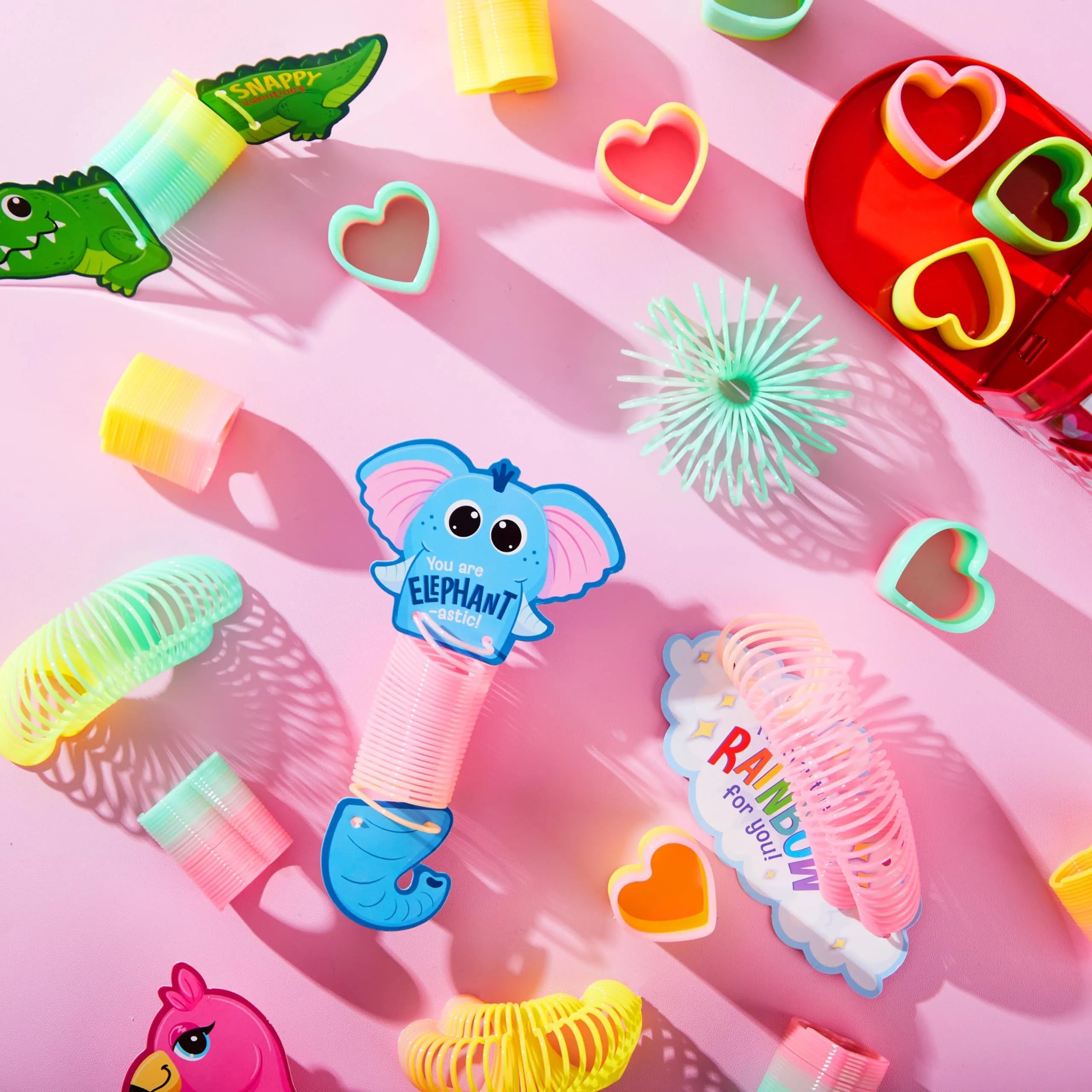 28 Valentine's Day Critter Kind Gift Cards with Colored Springs for Kids Classroom Exchange