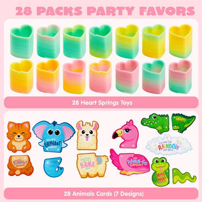 28 Valentine's Day Critter Kind Gift Cards with Colored Springs for Kids Classroom Exchange