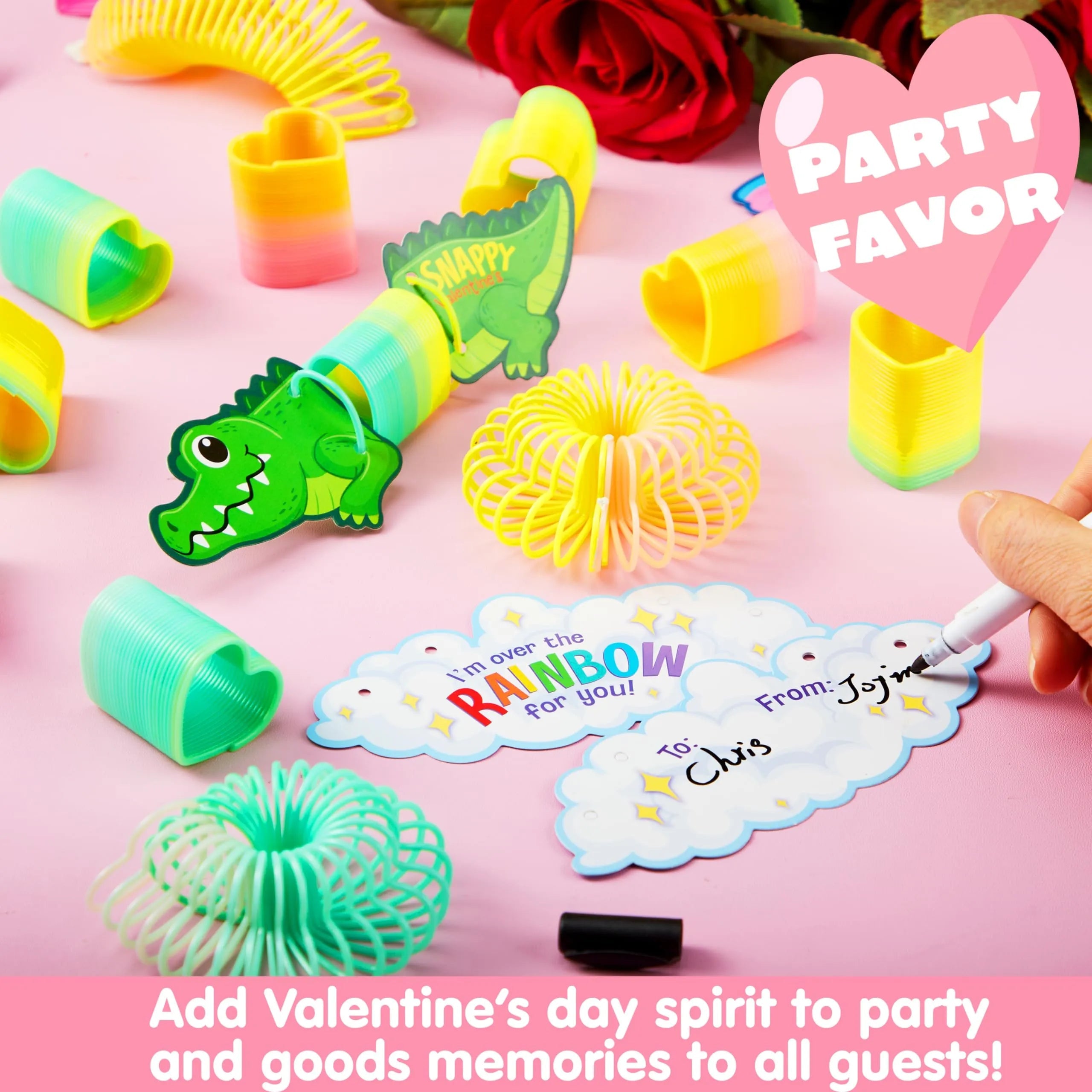 28 Valentine's Day Critter Kind Gift Cards with Colored Springs for Kids Classroom Exchange