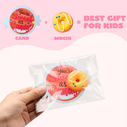 28 Packs Valentine's Day Cards with Candy Mochi Squishy Toys for Kids Classroom Exchange