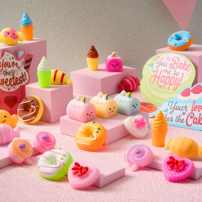 28 Packs Valentine's Day Cards with Candy Mochi Squishy Toys for Kids Classroom Exchange