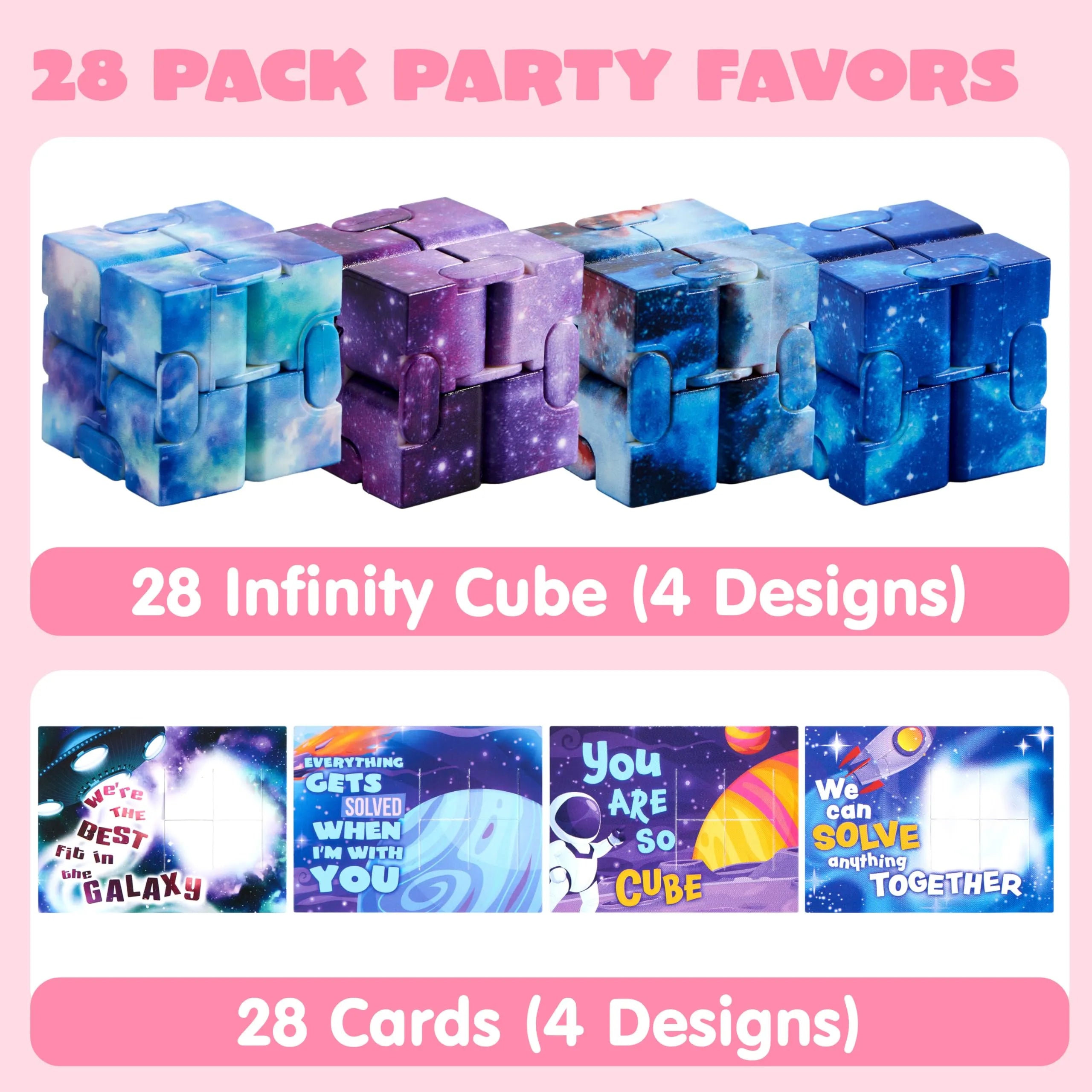 28 Packs Valentine's Day Gift Cards with Infinity Magic Cube Stress Relief Fidget Toys