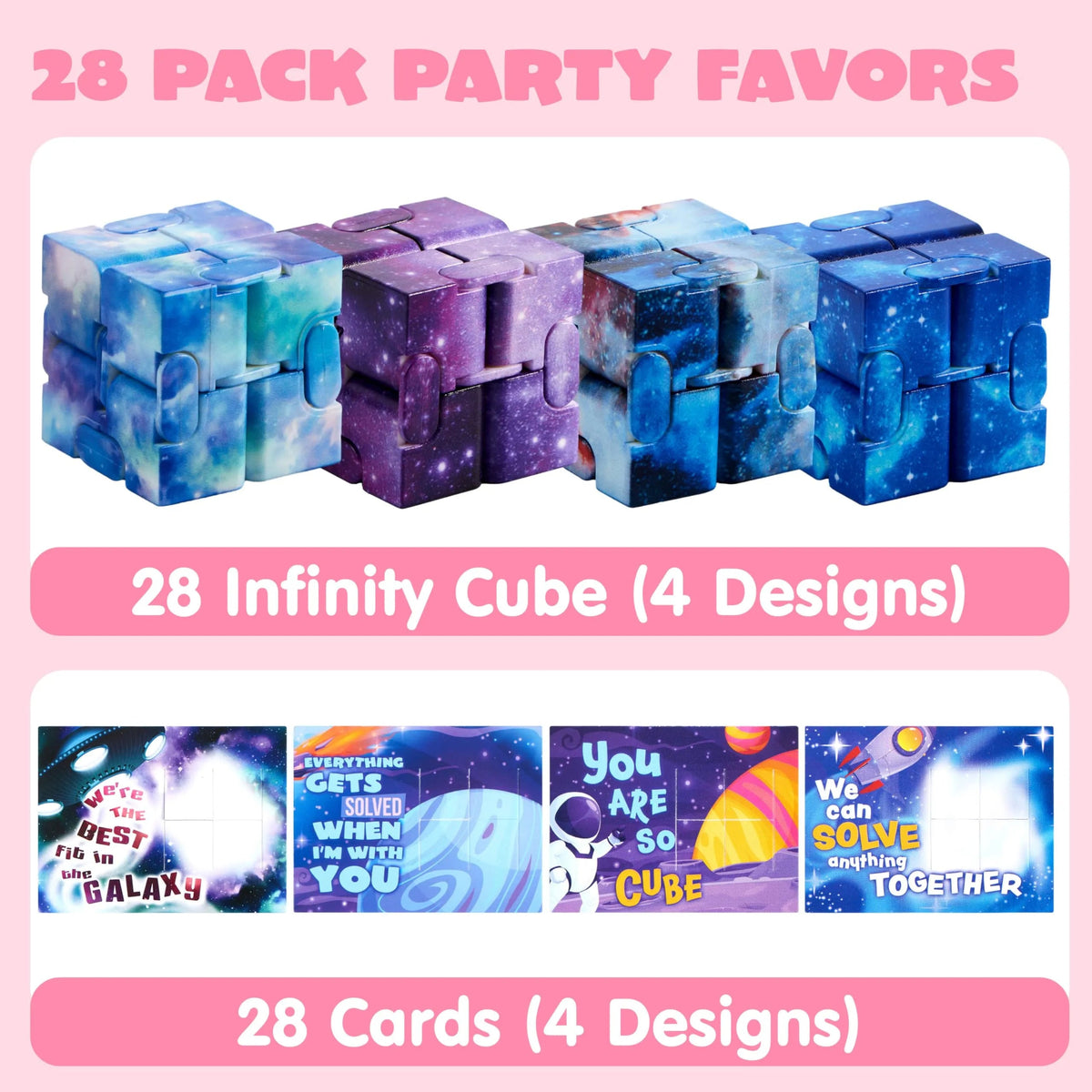 28 Packs Valentine's Day Gift Cards with Infinity Magic Cube Stress Relief Fidget Toys