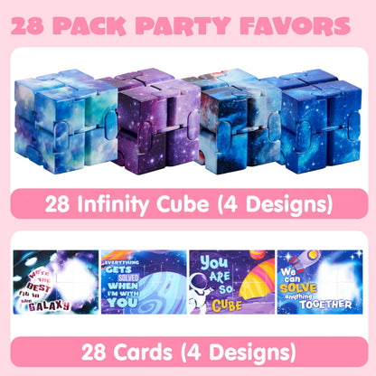 28 Packs Valentine's Day Gift Cards with Infinity Magic Cube Stress Relief Fidget Toys