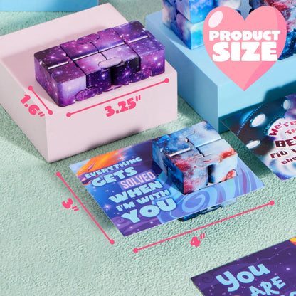 28 Packs Valentine's Day Gift Cards with Infinity Magic Cube Stress Relief Fidget Toys