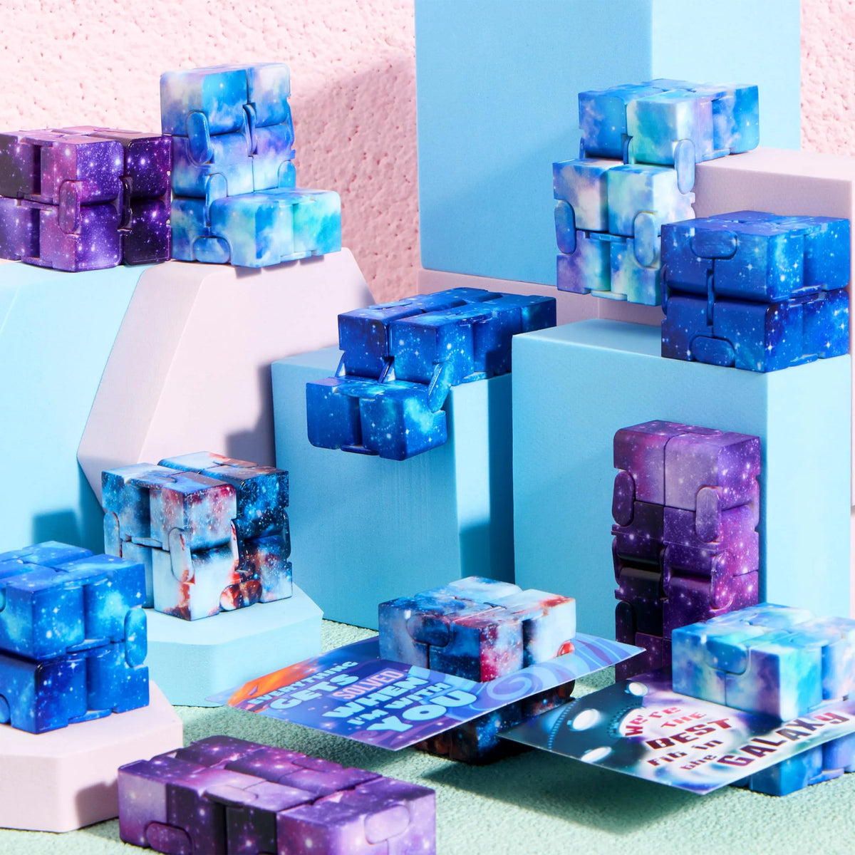 28 Packs Valentine's Day Gift Cards with Infinity Magic Cube Stress Relief Fidget Toys