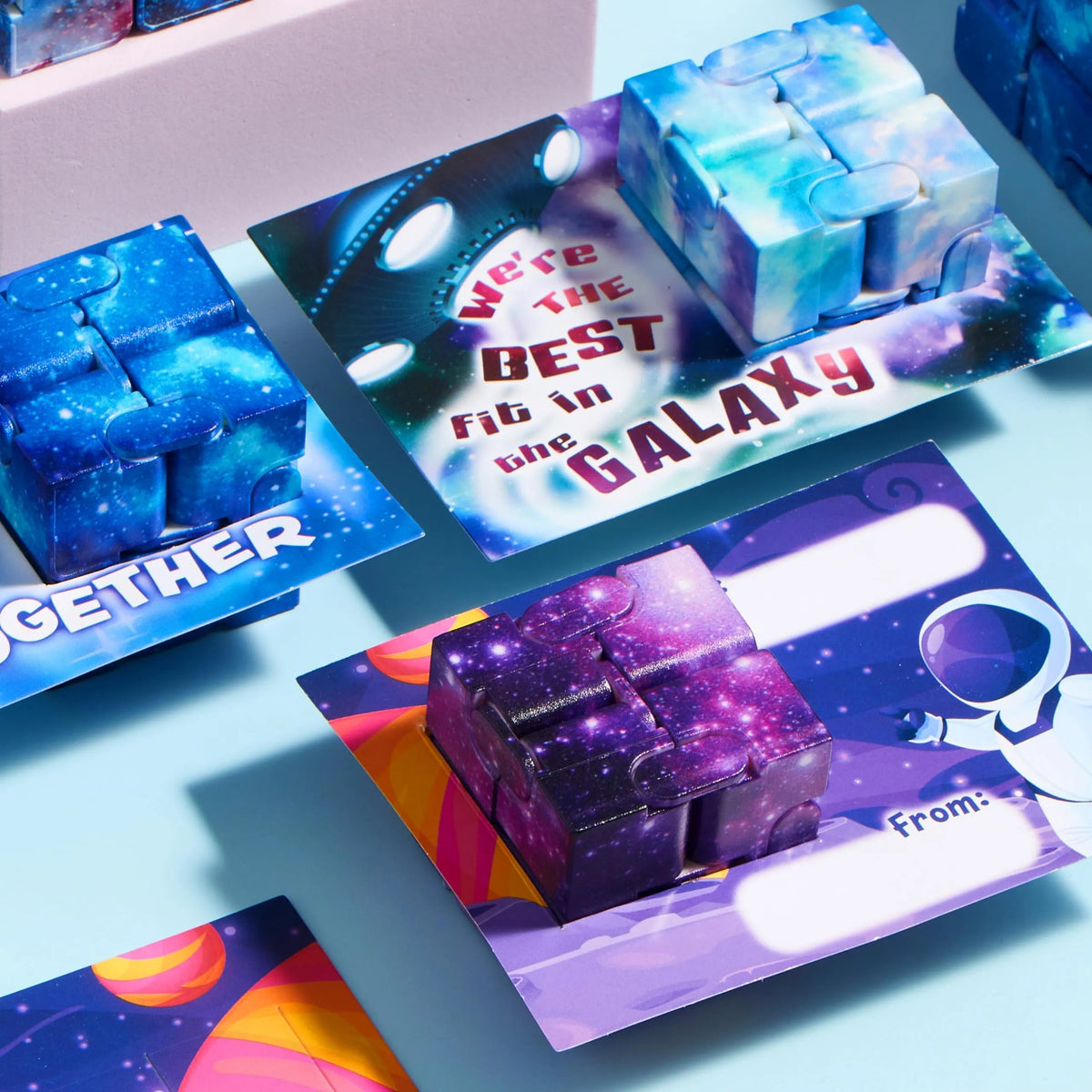28 Packs Valentine's Day Gift Cards with Infinity Magic Cube Stress Relief Fidget Toys