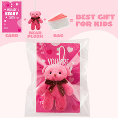 28 Packs Valentine's Day Cards with Mini Bear Plush Toys for Kids Classroom Exchange
