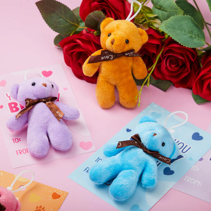 28 Packs Valentine's Day Cards with Mini Bear Plush Toys for Kids Classroom Exchange
