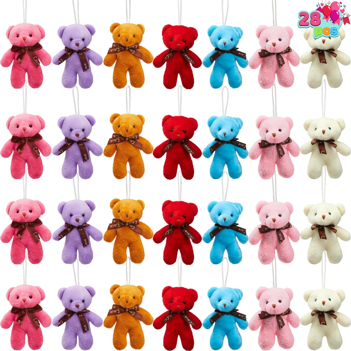 28 Packs Valentine's Day Cards with Mini Bear Plush Toys for Kids Classroom Exchange