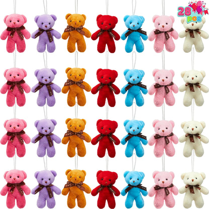 28 Packs Valentine's Day Cards with Mini Bear Plush Toys for Kids Classroom Exchange