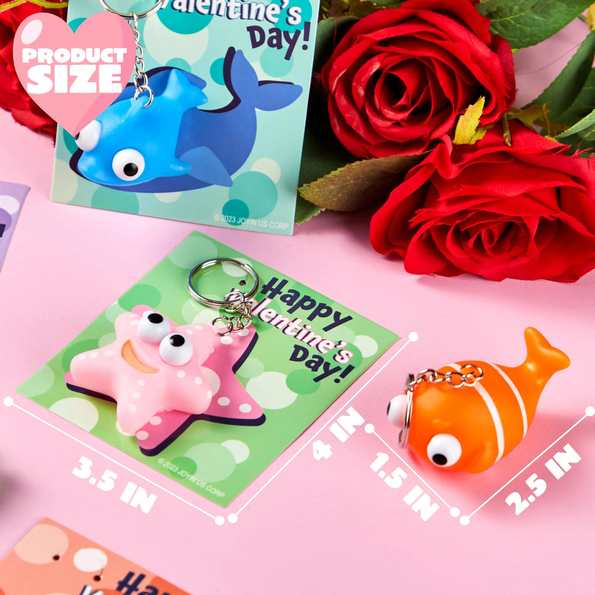 28 Valentine's Day Gift Cards with Sea Animal Pop-Eye Keychains