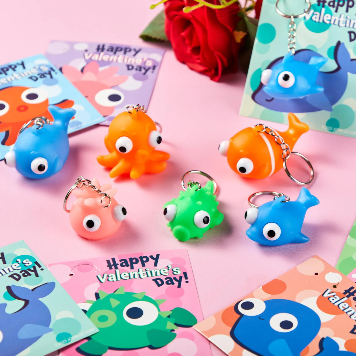 28 Valentine's Day Gift Cards with Sea Animal Pop-Eye Keychains