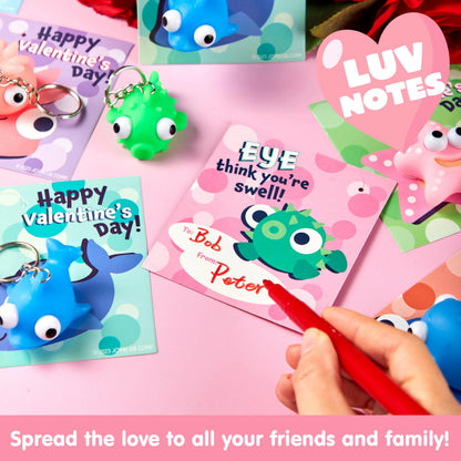 28 Valentine's Day Gift Cards with Sea Animal Pop-Eye Keychains