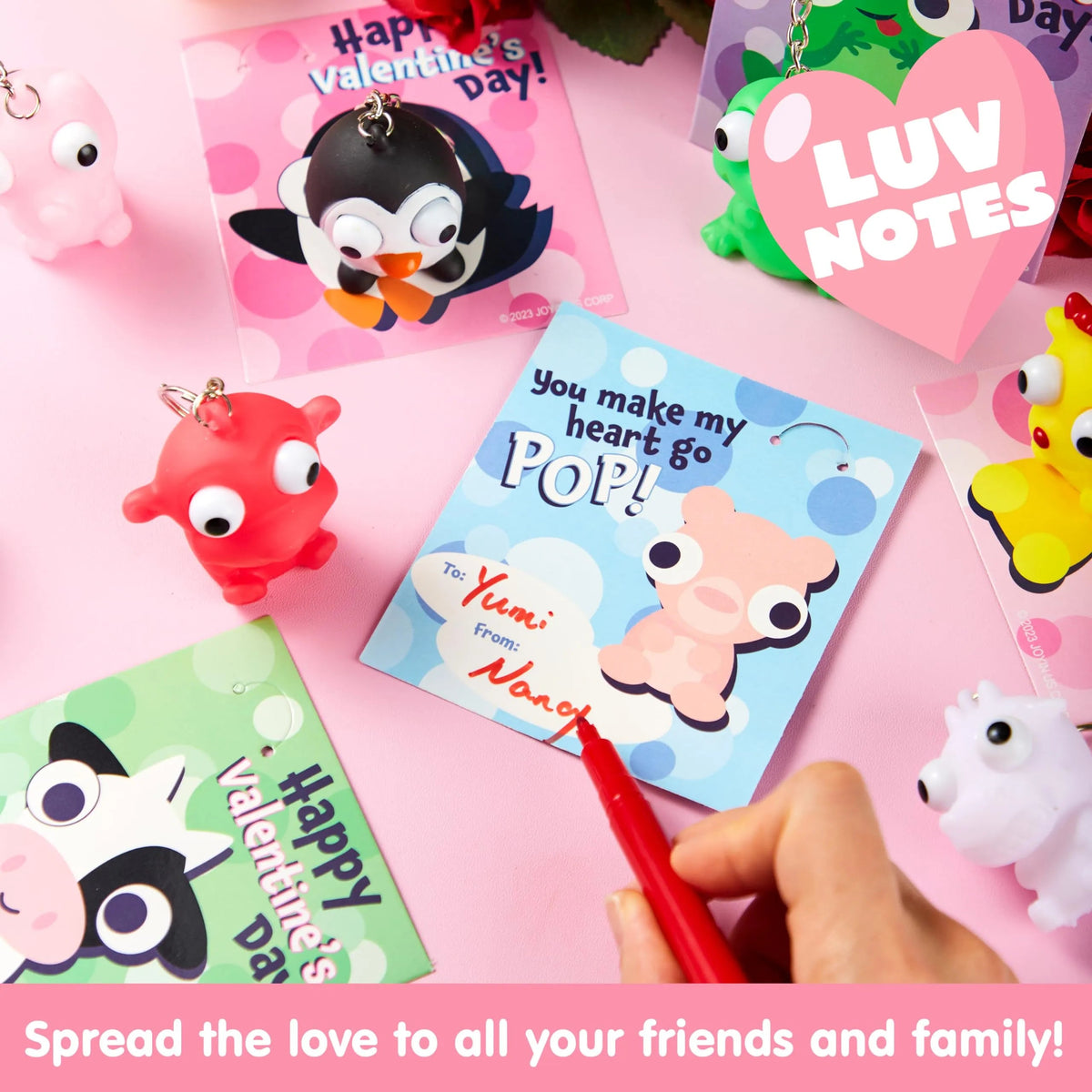28 Packs Valentine's Day Gift Cards with Pop-Up Eyes Animal Keychains for Classroom Exchange Prizes