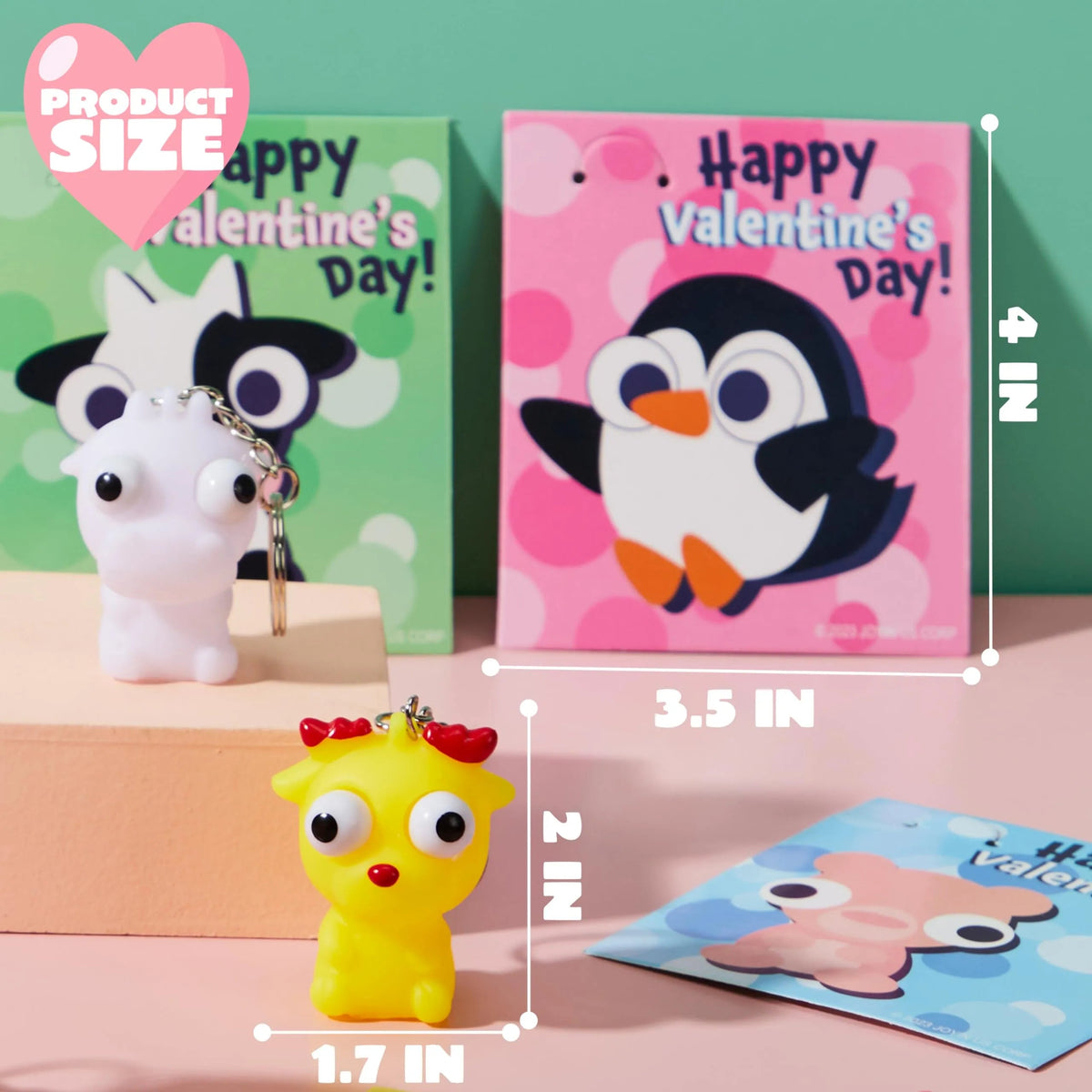 28 Packs Valentine's Day Gift Cards with Pop-Up Eyes Animal Keychains for Classroom Exchange Prizes