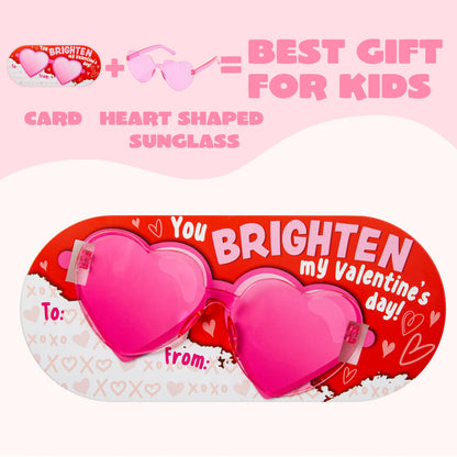 28 Packs Valentine's Day Heart Sunglasses with Cards, Classroom Exchange Gifts for Kids