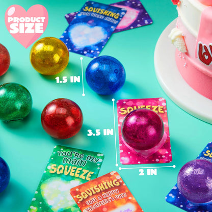 28 Packs Valentine's Day Stretchy Balls with Cards, Classroom Exchange Gift for Kids