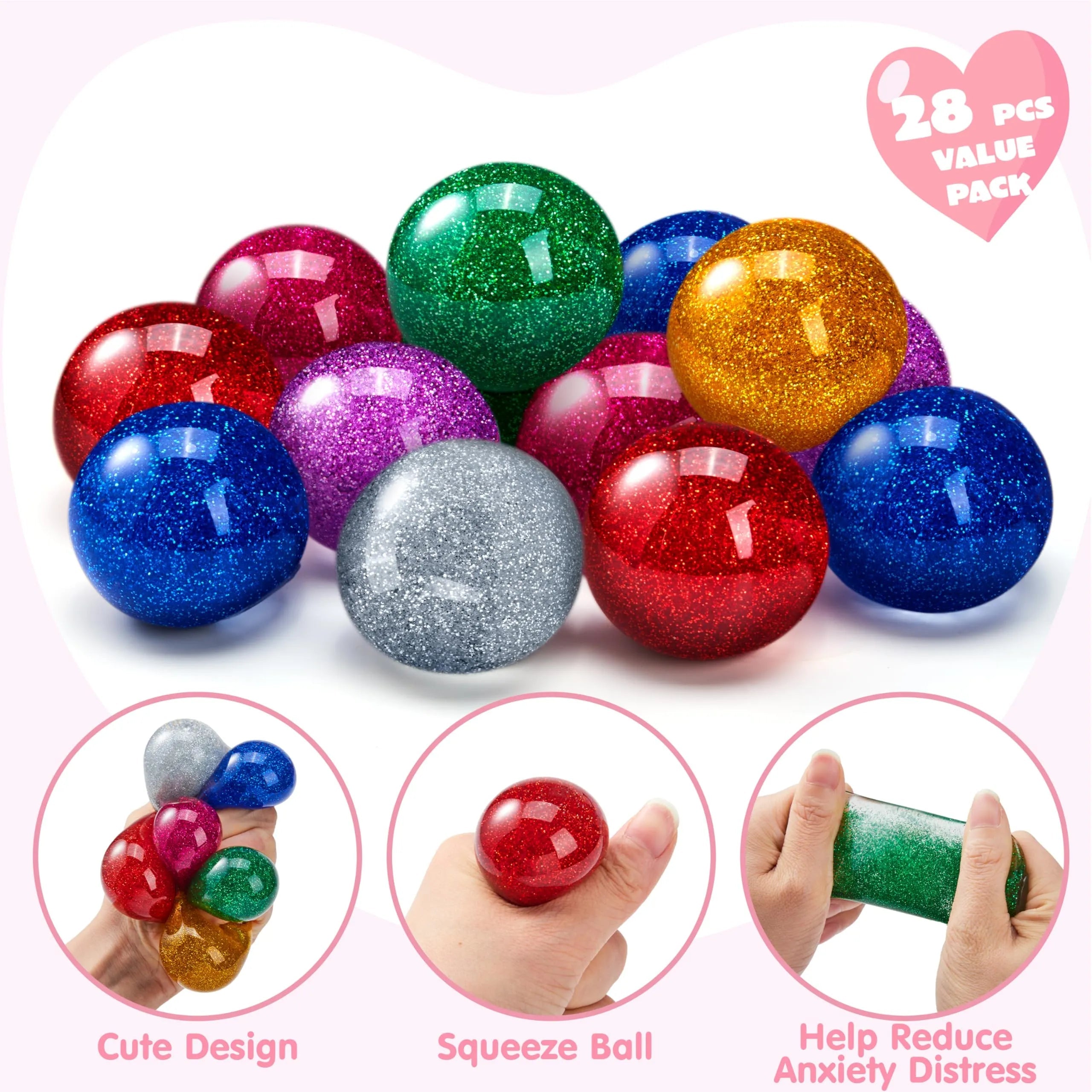 28 Packs Valentine's Day Stretchy Balls with Cards, Classroom Exchange Gift for Kids