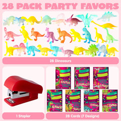 28 Pack Valentine's Day Cards with Glow-in-the-Dark Dinosaur Toys for Kids Classroom Exchange Prizes