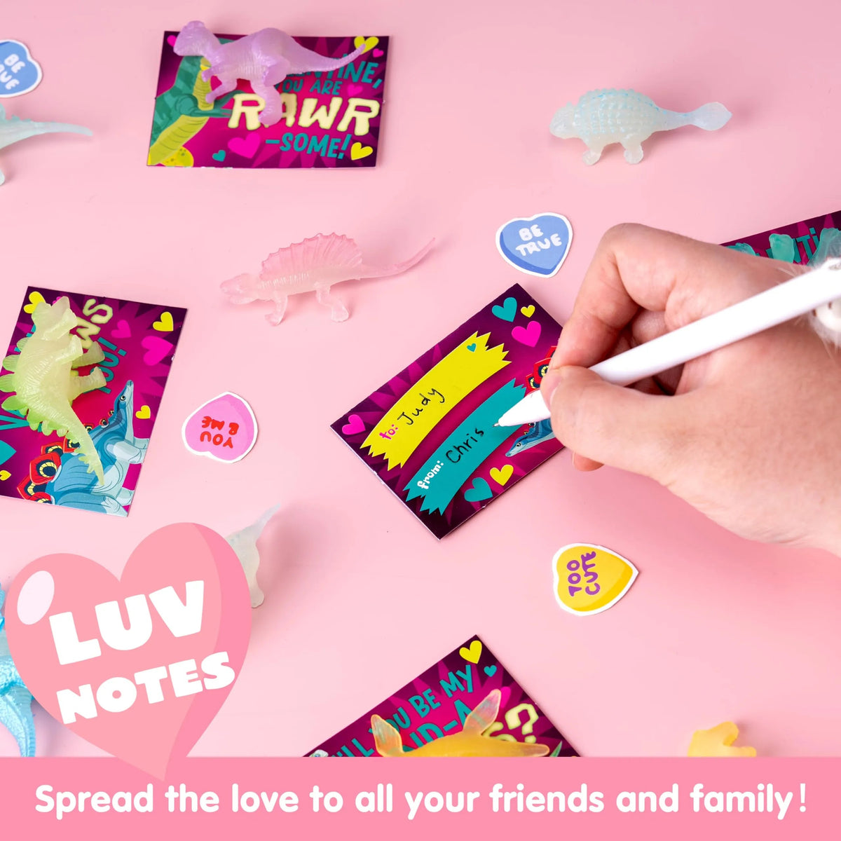 28 Pack Valentine's Day Cards with Glow-in-the-Dark Dinosaur Toys for Kids Classroom Exchange Prizes