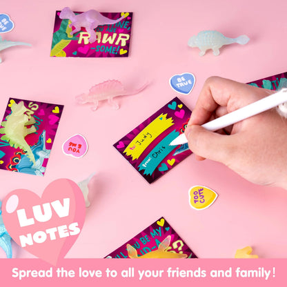 28 Pack Valentine's Day Cards with Glow-in-the-Dark Dinosaur Toys for Kids Classroom Exchange Prizes