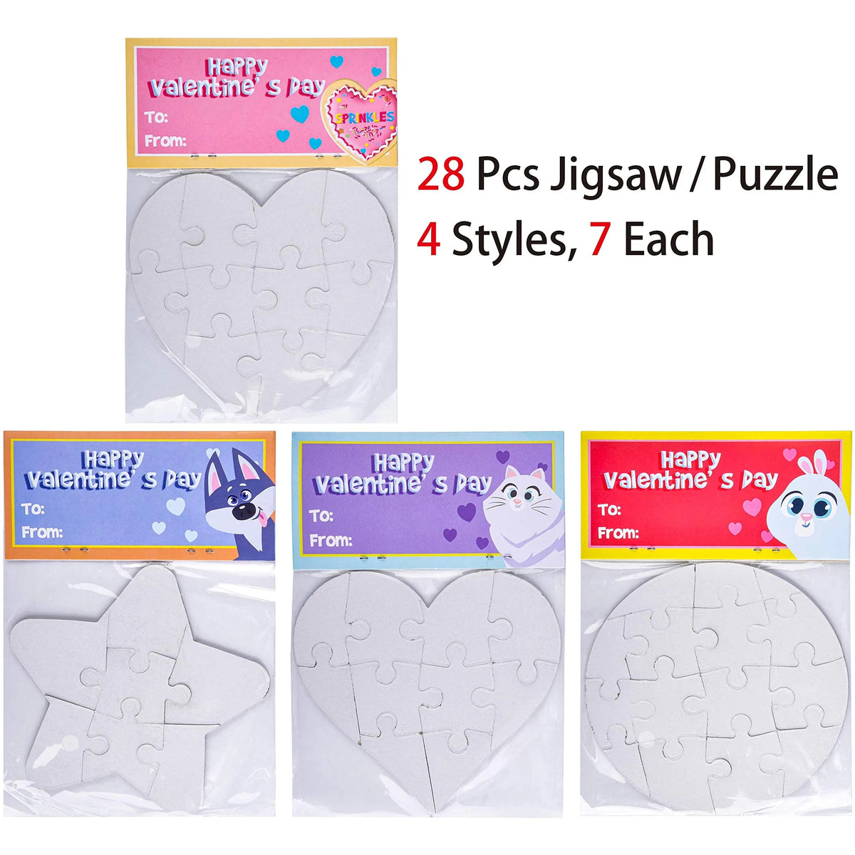 28-Piece Animal Jigsaw Puzzle Set with Valentine's Day Cards for Kids - Classroom Exchange Gifts