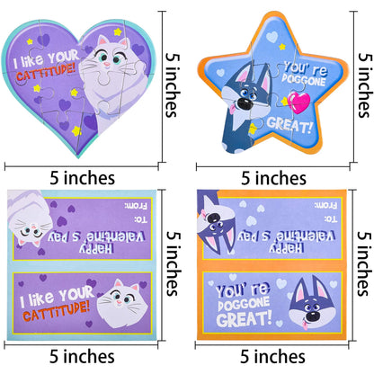 28-Piece Animal Jigsaw Puzzle Set with Valentine's Day Cards for Kids - Classroom Exchange Gifts