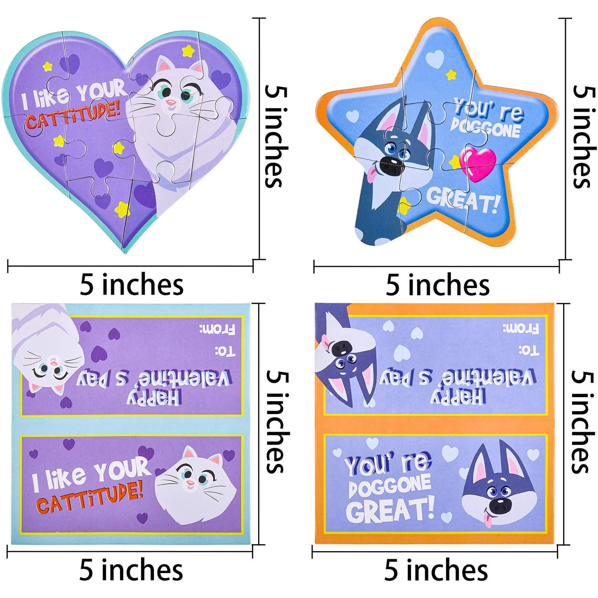 28-Piece Animal Jigsaw Puzzle Set with Valentine's Day Cards for Kids - Classroom Exchange Gifts