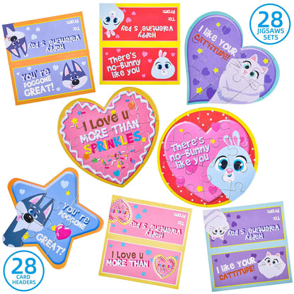 28-Piece Animal Jigsaw Puzzle Set with Valentine's Day Cards for Kids - Classroom Exchange Gifts