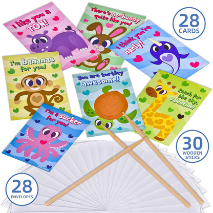 28 Animal Scratch-Off Cards with Sticks and White Envelopes
