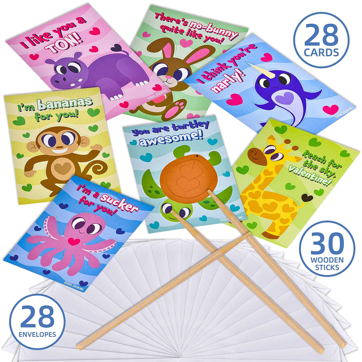 28 Animal Scratch-Off Cards with Sticks and White Envelopes