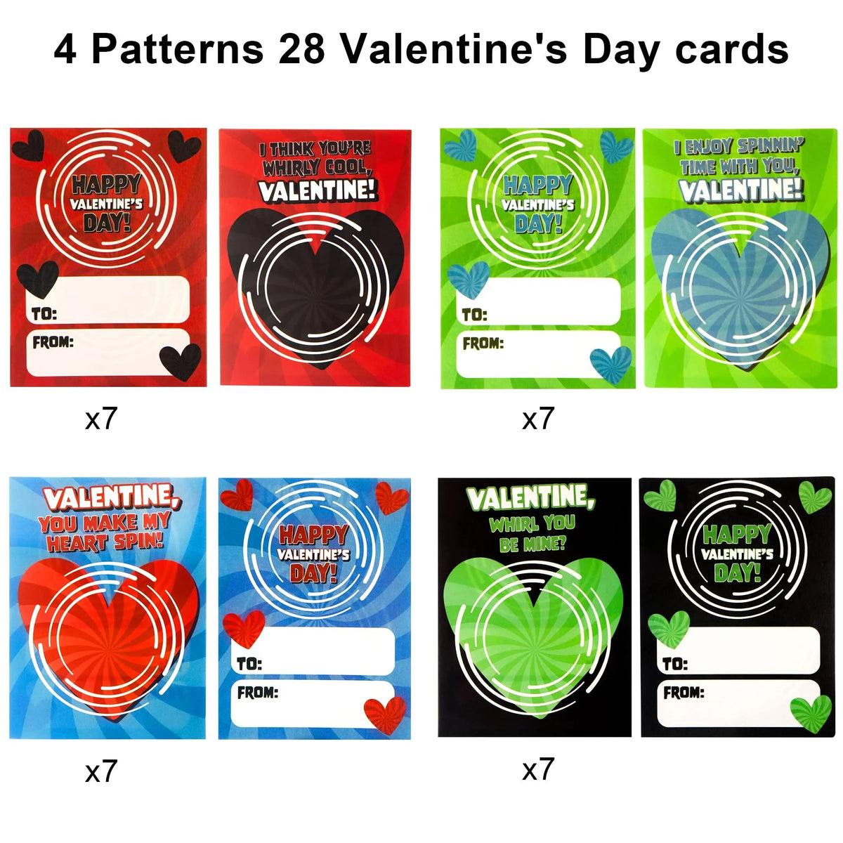 28 Pcs Valentine's Day Spinner Cards for Kids - Classroom Exchange Gifts
