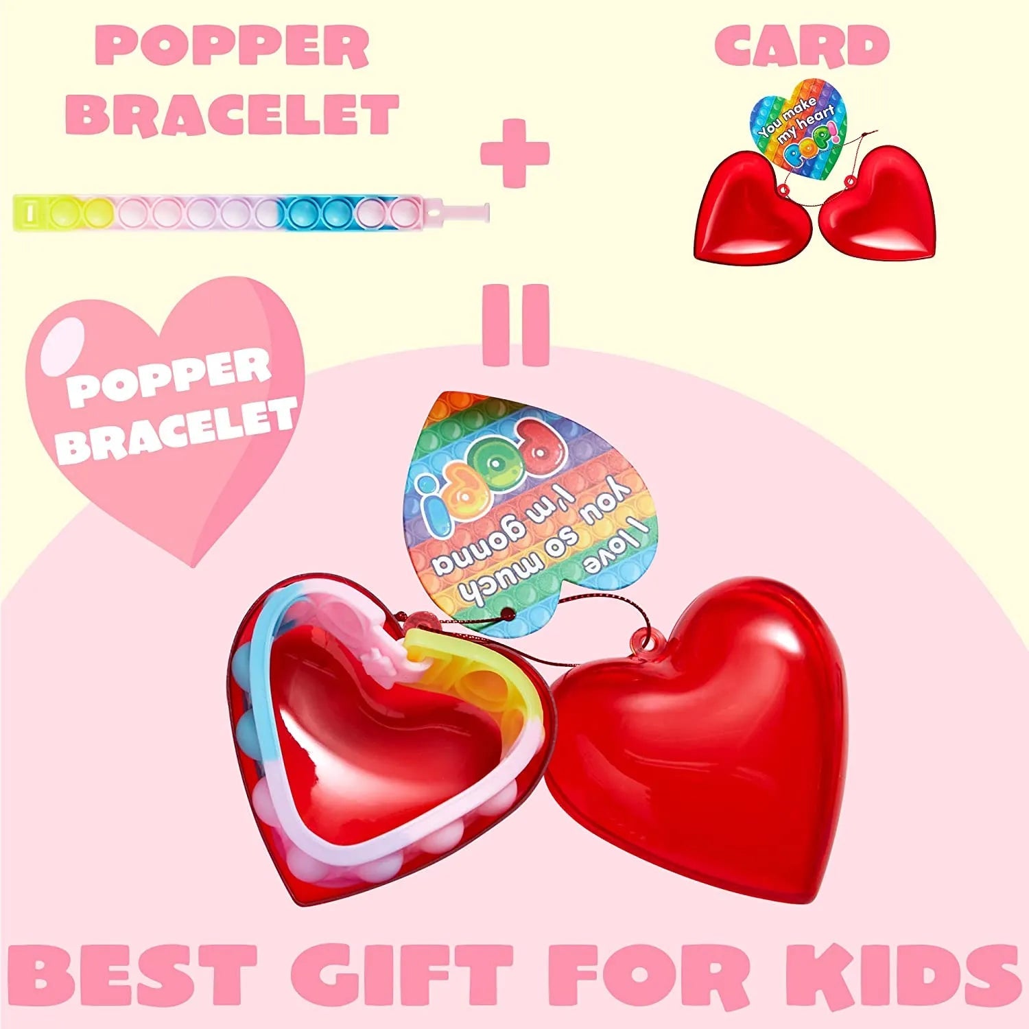 28-Piece Valentine's Day Heart Bracelet and Card Set for Kids Classroom Exchange Gifts