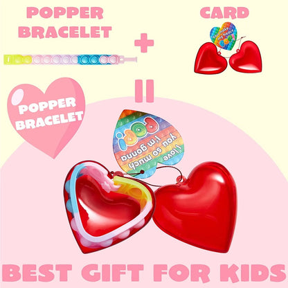 28-Piece Valentine's Day Heart Bracelet and Card Set for Kids Classroom Exchange Gifts