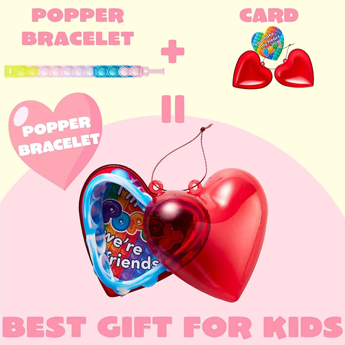 28-Piece Valentine's Day Heart Bracelet and Card Set for Kids Classroom Exchange Gifts